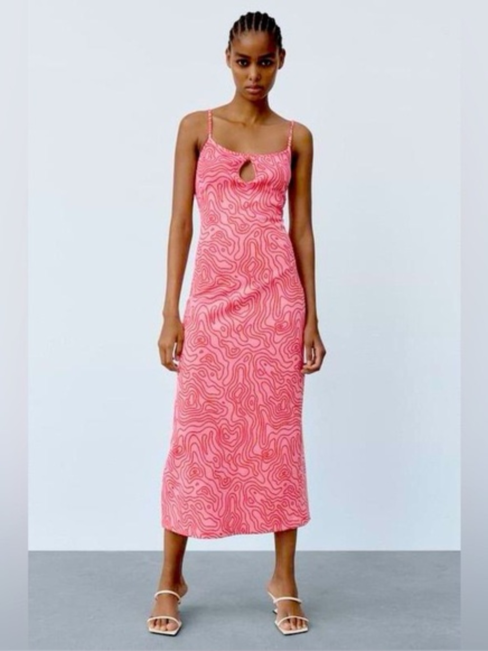 Zara Pink Patterned Cutout Dress